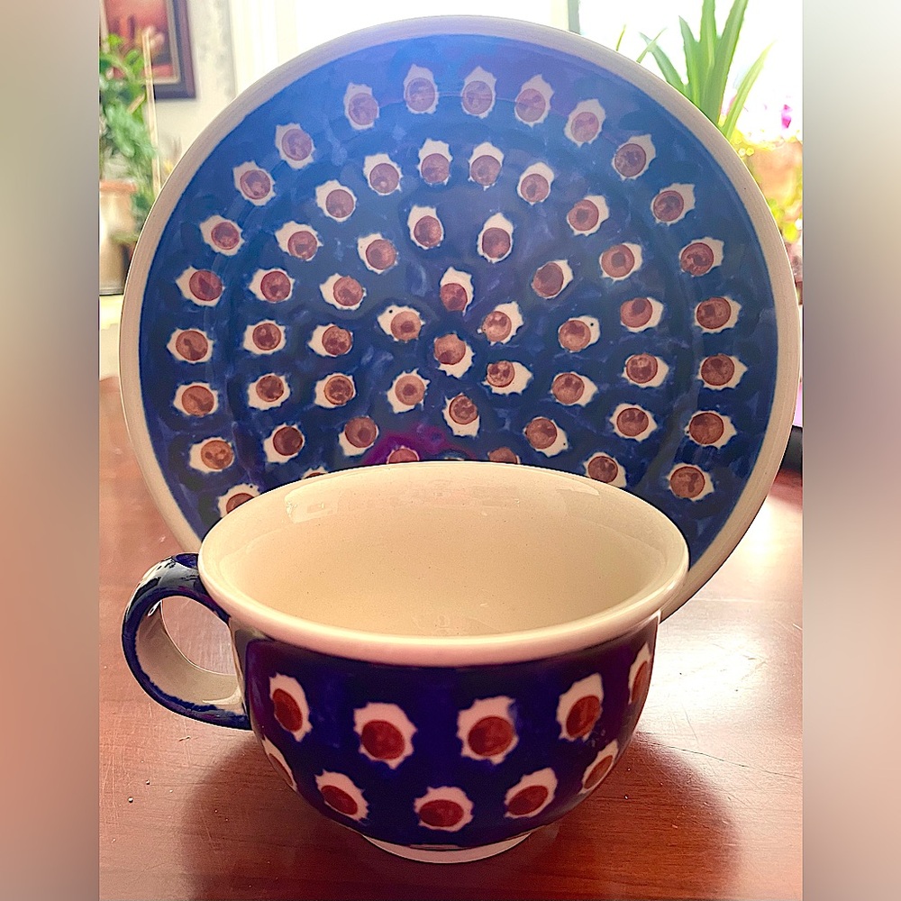 Bolesławiec Polish Pottery Mug & Dessert/salad plate, perfect condition
